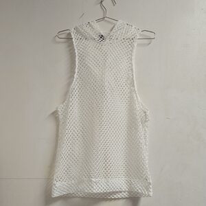 SHEIN White Mesh Sleeveless Shirt Hoodie